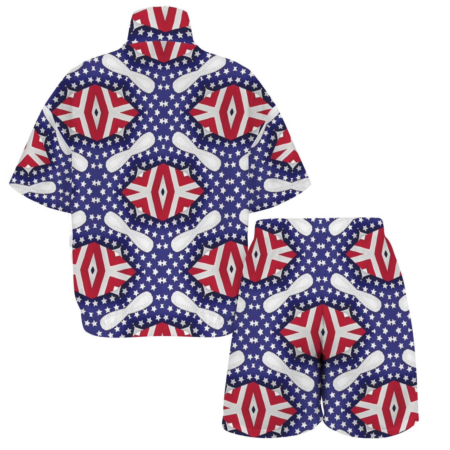 Women's Patriotic Stars & Stripes All Over Print  Windbreaker Short Set