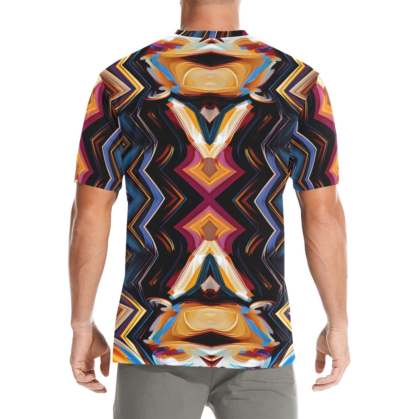 Men's Bold Geometric Pattern All-Over Print  Crew Neck T-Shirt