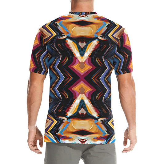 Men's Bold Geometric Pattern All-Over Print Crew Neck T-Shirt