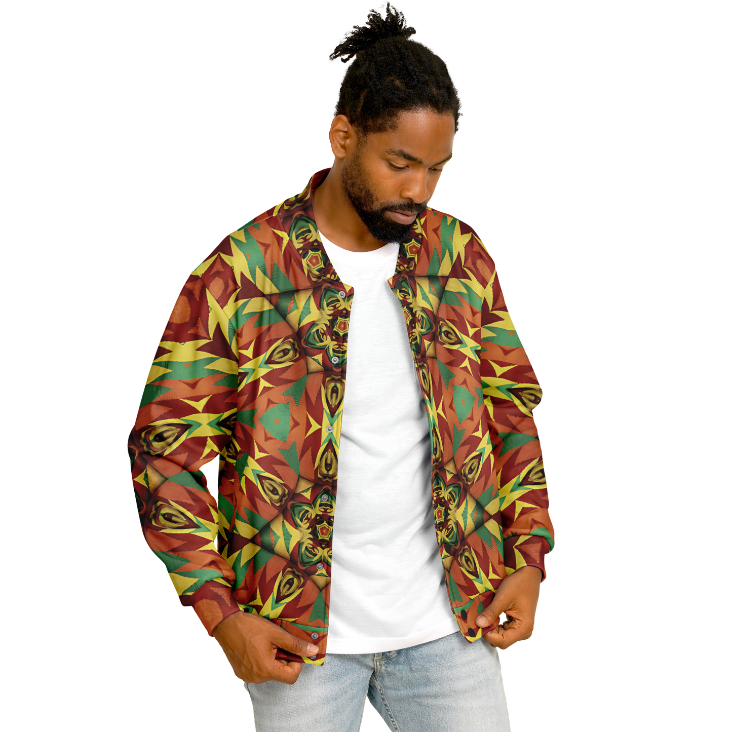 Men's Bold Tribal Kaleidoscope Pattern All Over Print Baseball Jacket