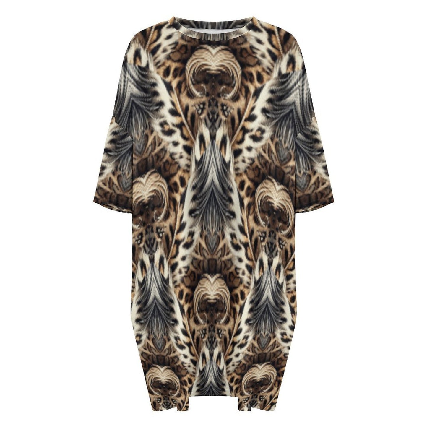 Women's Leopard Kaleidoscope Pattern All-Over Print Oversized T- Shirt Loungewear