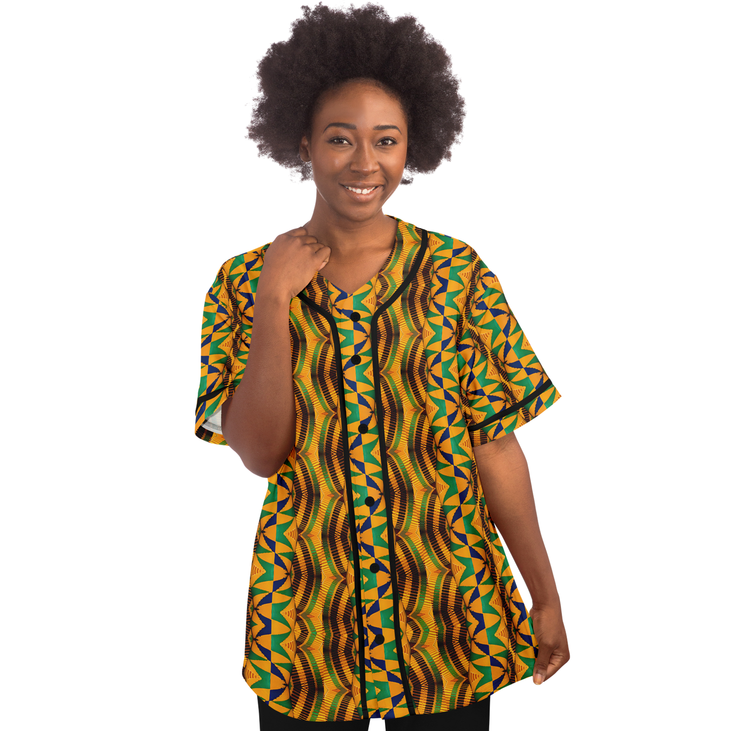 Women's African Kente Geometric Pattern All-Over Print Baseball Jersey
