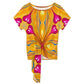 Women's Yellow & Red Heart To Heart Pop Pattern All Over Print Side-Tie Short Sleeve Top & Wide-Leg Pants Set