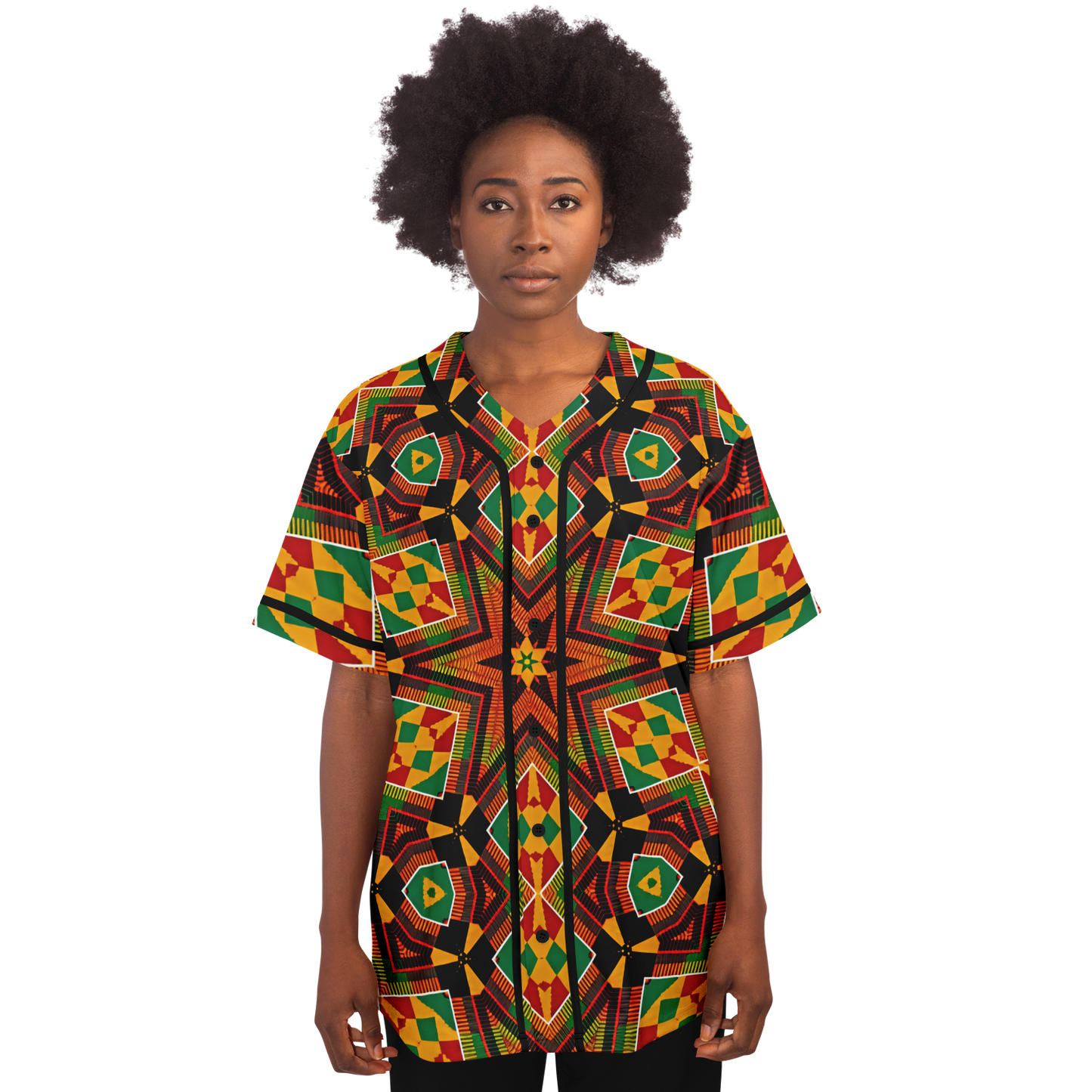 Women's African Kente Geometric Star Pattern All-Over Print Baseball Jersey