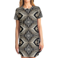 Women's Monochrome Geometric Kaleidoscope Pattern All Over Print T-Shirt Dress