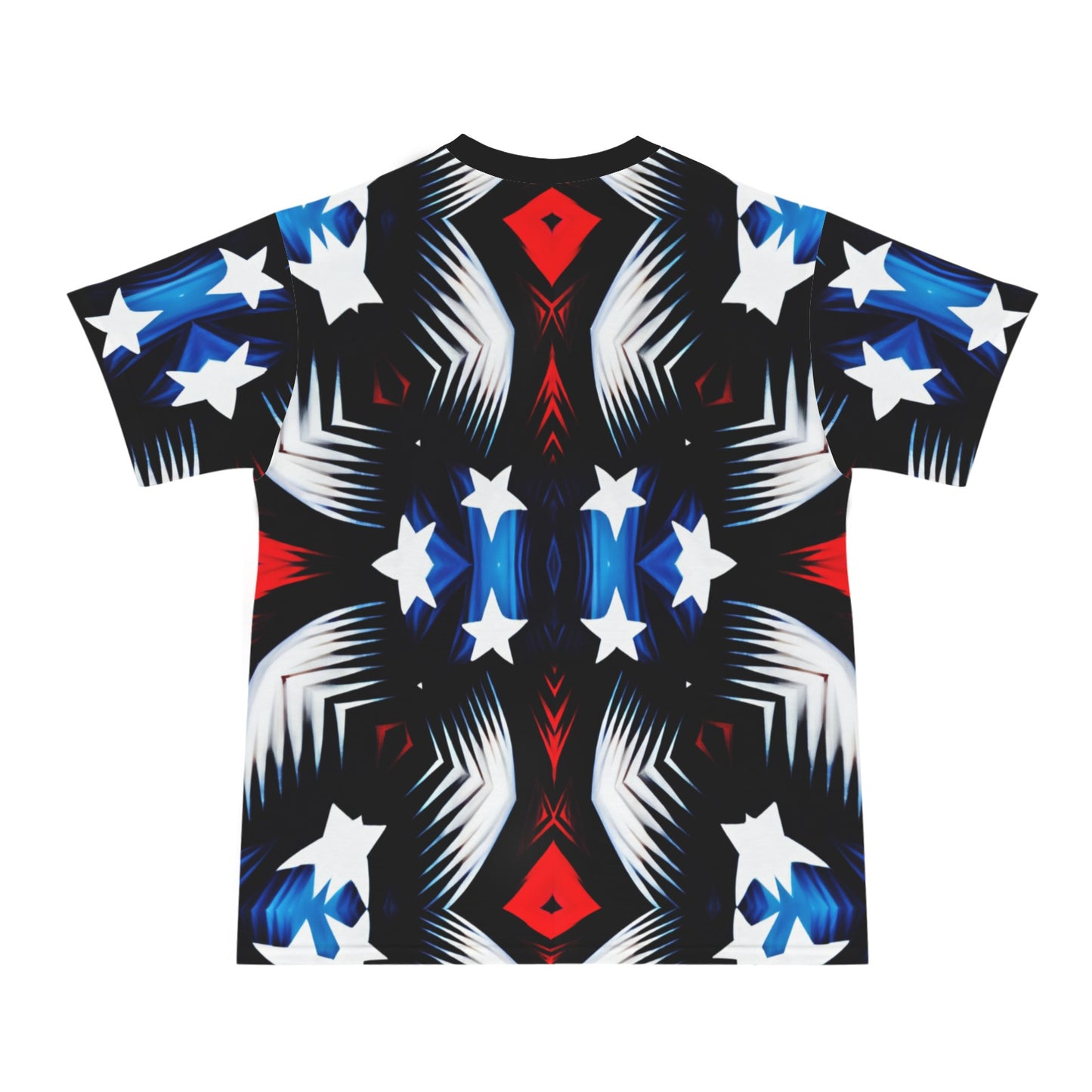 Men's Patriotic Starburst Pattern All-Over Print Men's All Over Print Ribbed Collar T-Shirt