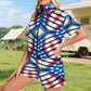 Women's Red White Blue Geometric Pattern All-Over Print All Over Print Windbreaker Short Set