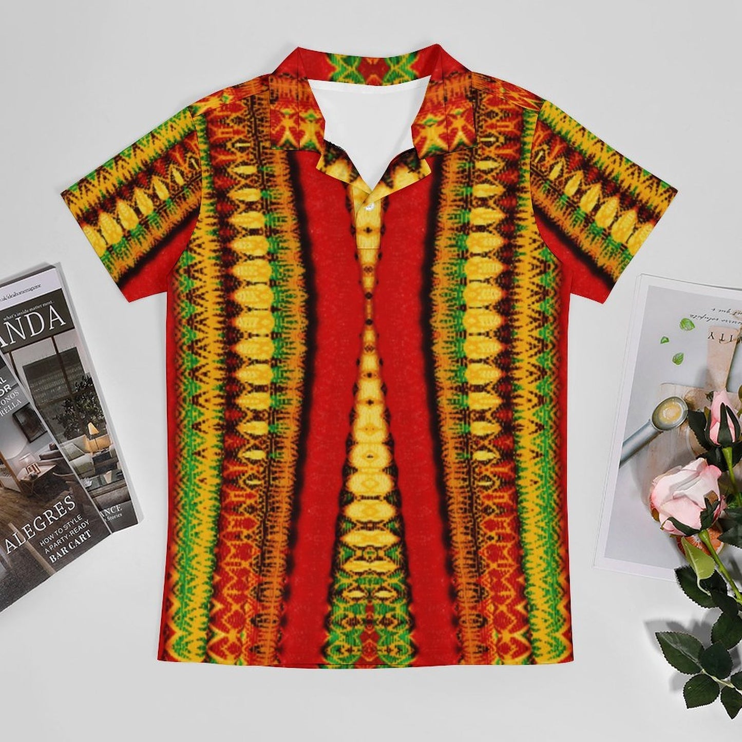 Men's Red Bold Tribal Pattern All-Over Print  Premium Ice Silk Polo Shirt