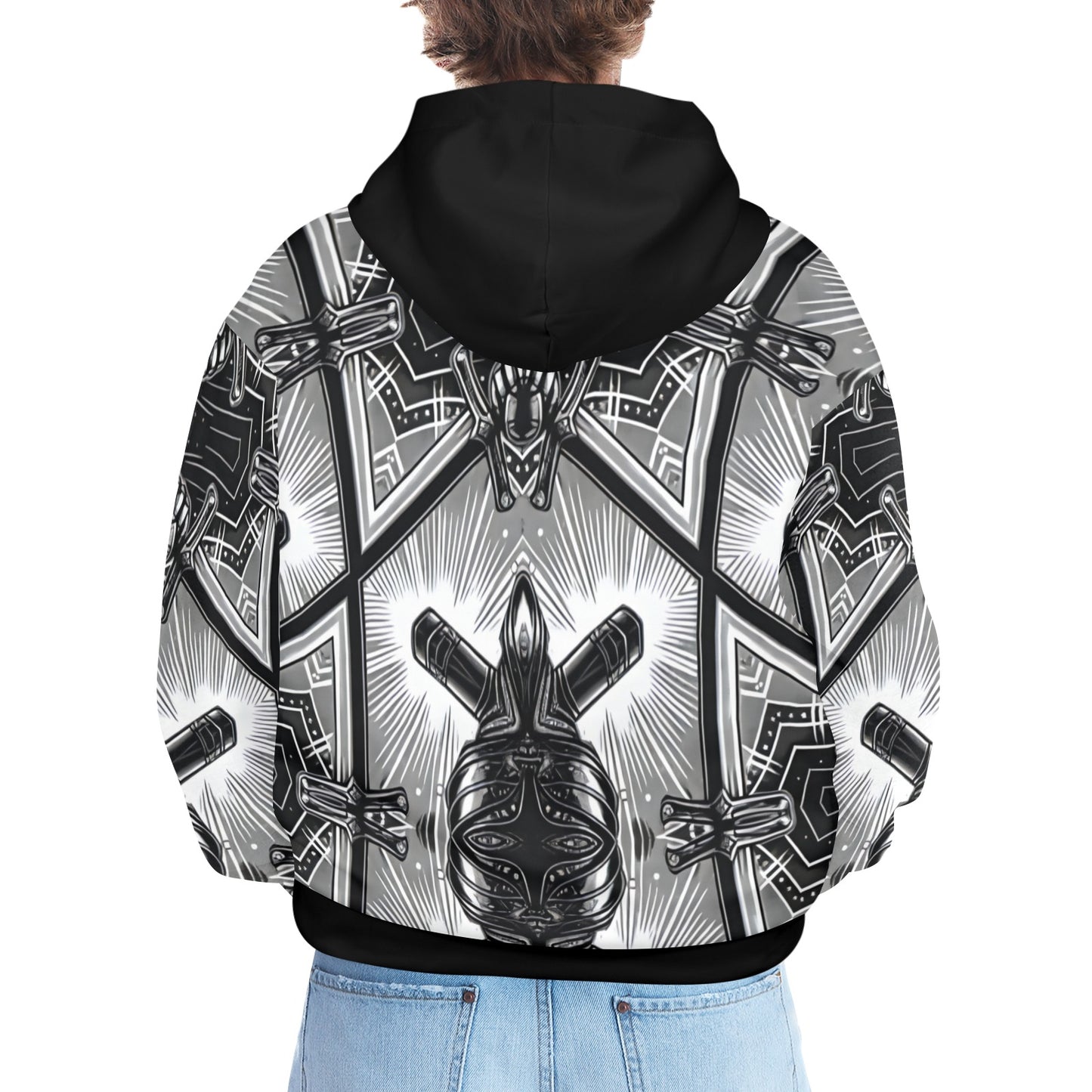 Men's Monochrome Kaleidoscope Pattern Men's All Over Print Hoodie