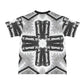 Men's Black & White Kaleidoscope Cross Pattern All Over Print All Over Print Ribbed Collar T-Shirt