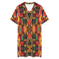 Women's Bold Colorful Aztec Pattern  All-Over Print Casual V-Neck Dress with Rolled Cuffs