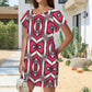Women's Red Geometric Kaleidoscope Pattern All Over Print Round Neck Pocket Casual Dress