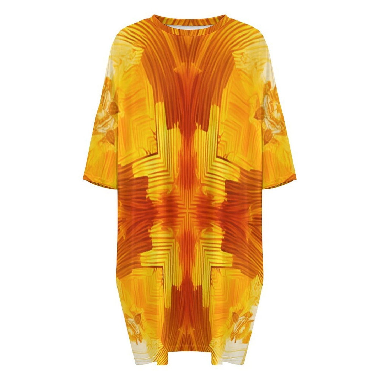 Women's Abstract Orange Flame Pattern All Over Print Oversized T- Shirt Loungewear