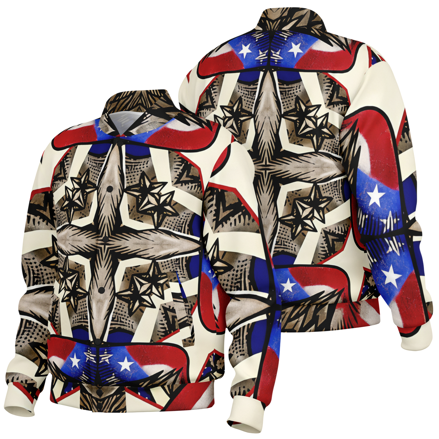 Women's Patriotic Star Kaleidoscope Pattern All-Over Print Baseball Jacket