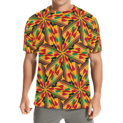 Men's Vibrant African Kente Geometric All-Over Print All Over Print Crew Neck T-Shirt