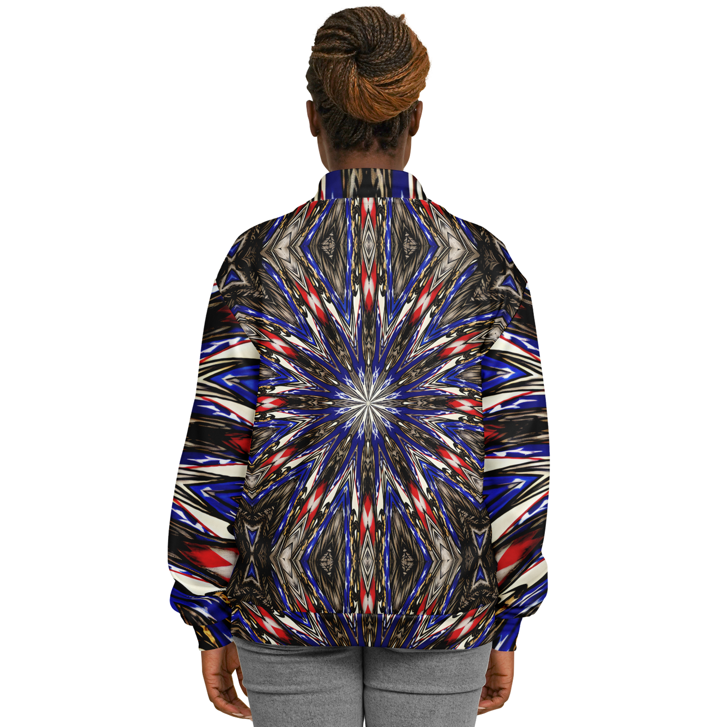 Women's Starburst Patriotic Colors Pattern All-Over-Print Baseball Jacket