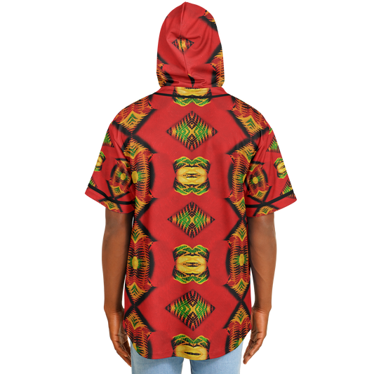 Men's Red Bold Tribal All-Over Print Hooded Baseball Jersey