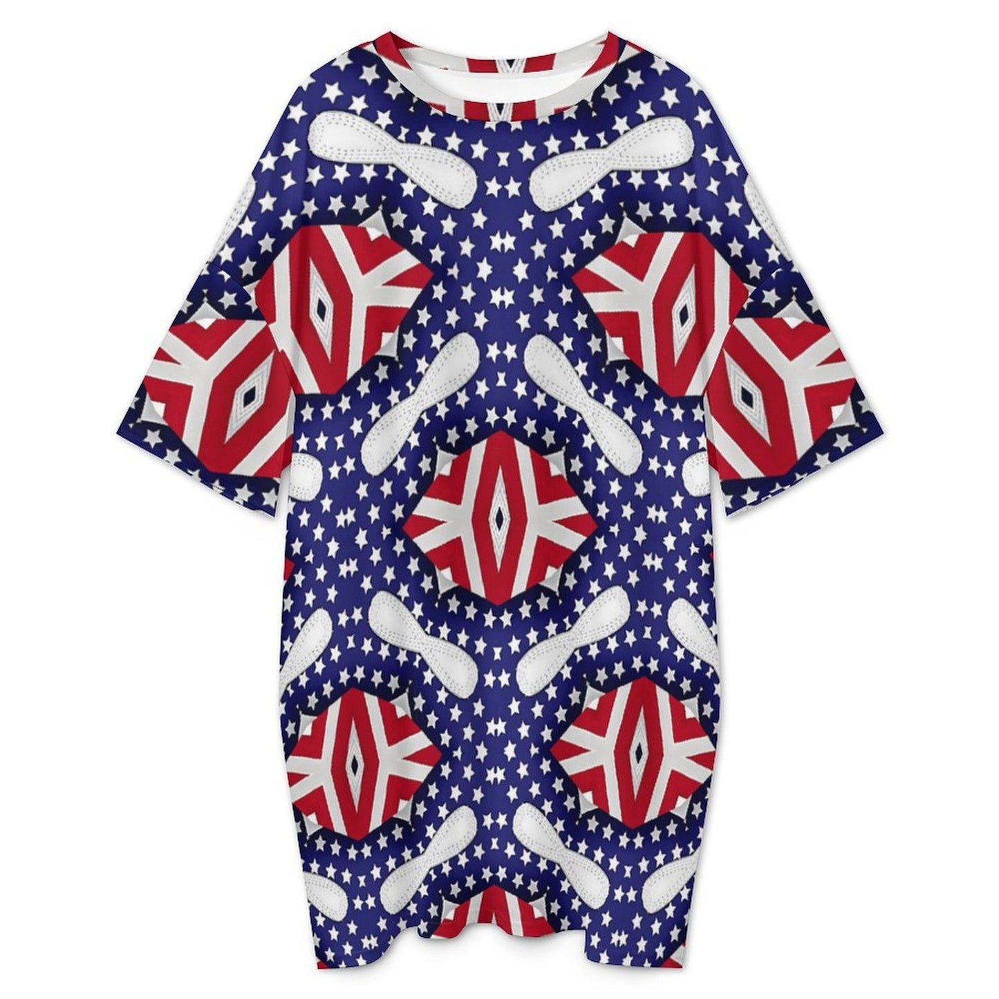 Women's Patriotic Stars & Stripes All Over Print Oversized T- Shirt Loungewear