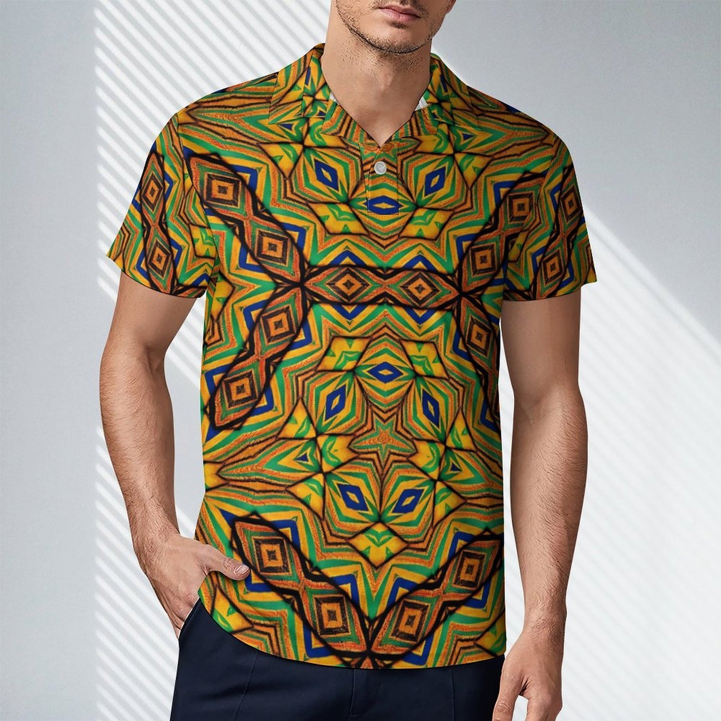 Men's Kaleidoscope Geo Pattern All-Over Print Premium Ice Silk Polo Shirt
