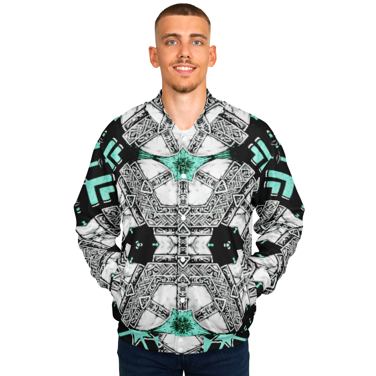 Men's Kaleidoscope Geometric Pattern Design All Over Print Baseball Jacket