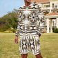 Men's Brown & Black Kaleidoscope Pattern  All Over Print Lightweight Sun Hoodie & Shorts Set