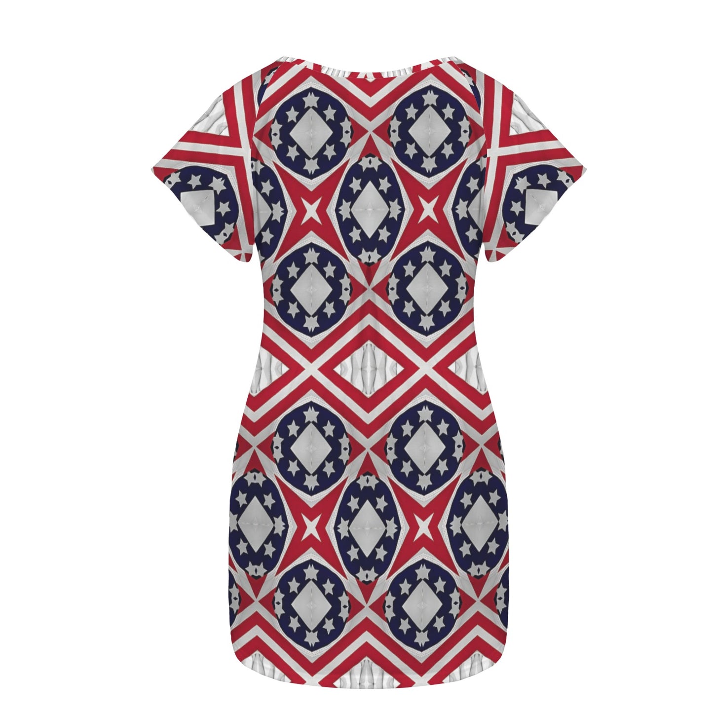 Women's Patriotic Red White Blue Geometric Round Neck Pocket Casual Dress