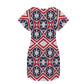 Women's Patriotic Red White Blue Geometric Round Neck Pocket Casual Dress