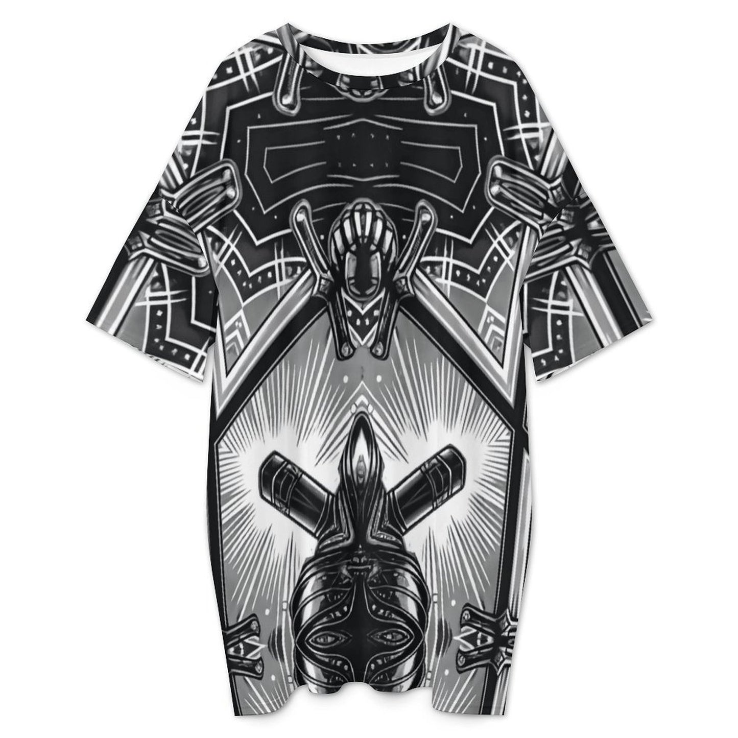 Women's Monochrome Kaleidoscope Pattern All-Over Print Oversized T- Shirt Loungewear