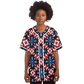 Women's Red White Blue Geometric Pattern All-Over Print Baseball Jersey