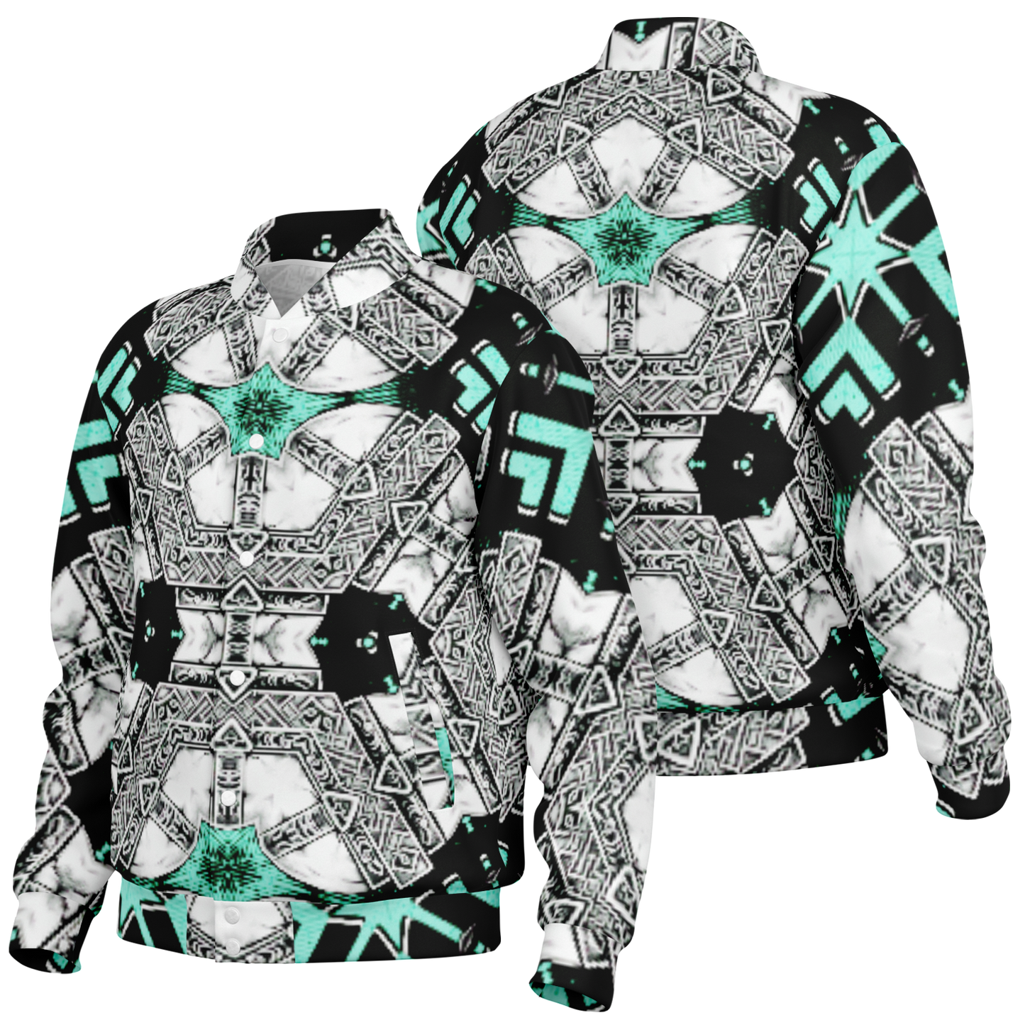 Women's Kaleidoscope Geometric Pattern All Over Print Baseball Jacket