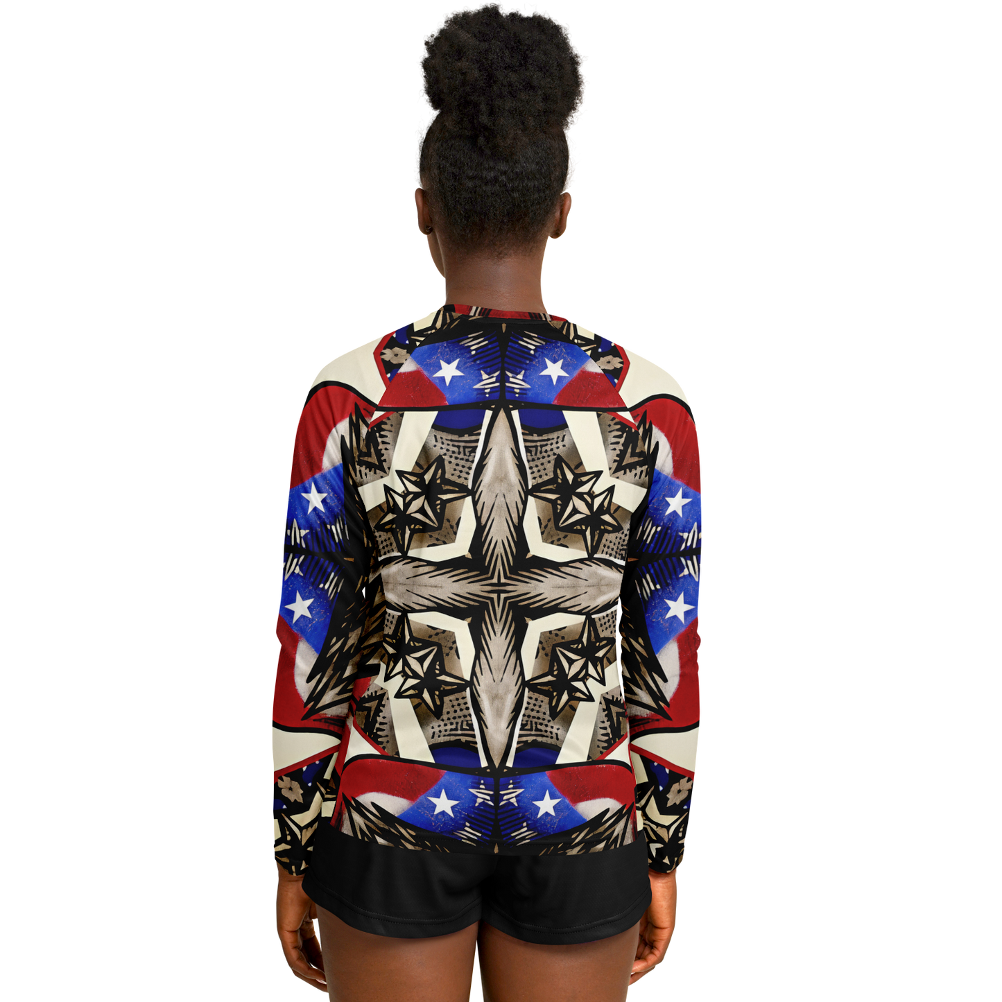 Women's Patriotic Star Kaleidoscope Pattern All-Over Print Long Sleeve Performance Shirt