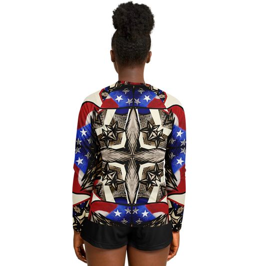 Women's Patriotic Star Kaleidoscope Pattern All-Over Print Long Sleeve Performance Shirt
