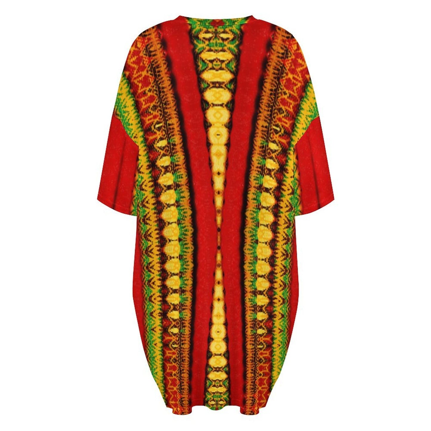 Women's Red Bold Tribal Pattern All-Over Print Oversized T- Shirt Loungewear