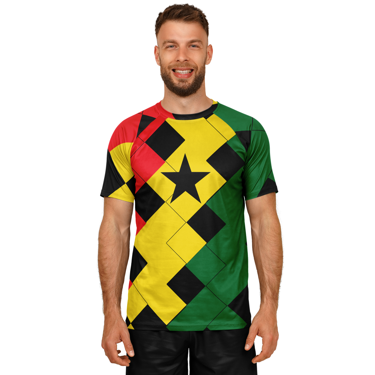 Men's Red Yellow Green and Black Stars Soccer Jersey