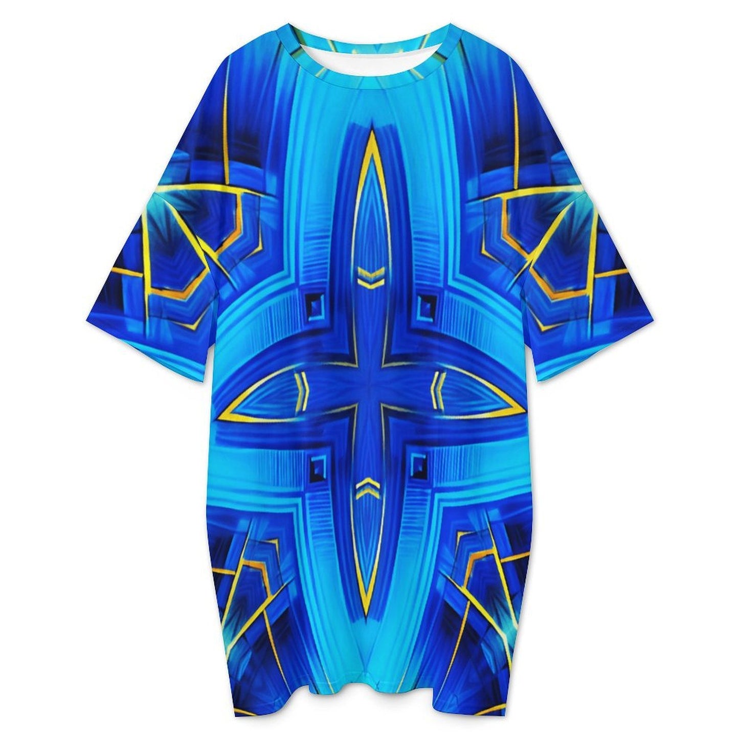 Women Vibrant Blue Geometric All-Over Print Oversized T- Shirt Loungewear