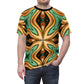 Men's Green & Gold Psychedelic Floral Pattern All-Over Print Tee