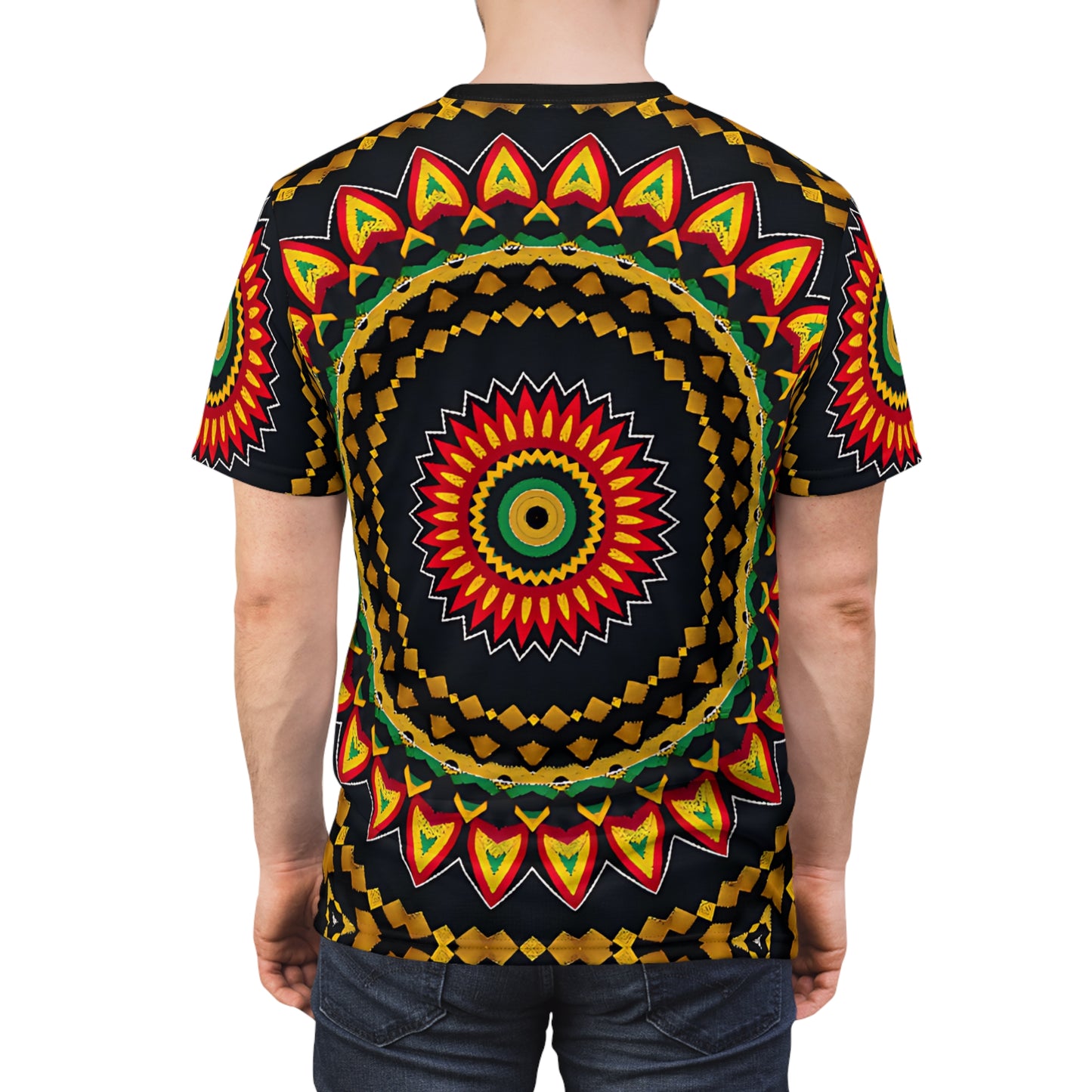 Men's Yellow Green Red Circular Pattern All-Over Print Tee