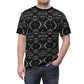 Men's Black Geometric Kaleidoscope Pattern All-Over Print Tee