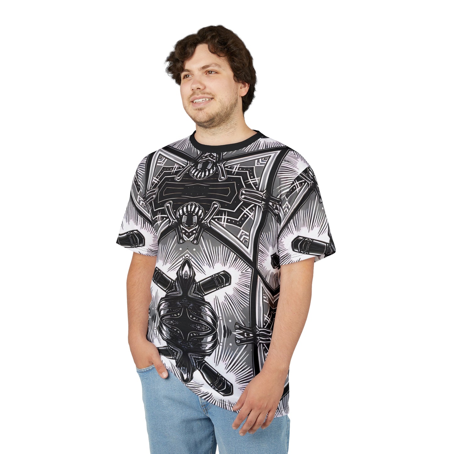 Men's Monochrome Gothic Kaleidoscope Pattern All Over Print Tee