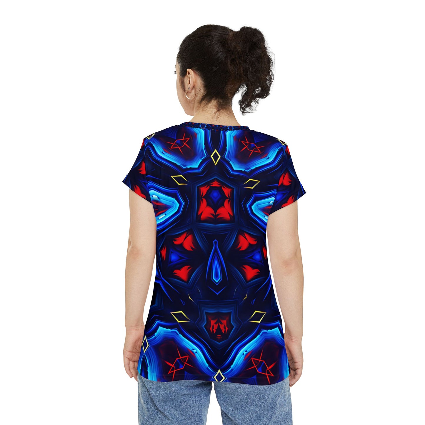 Women's Kaleidoscope Neon Floral All-Over Print Unisex Cut & Sew Tee