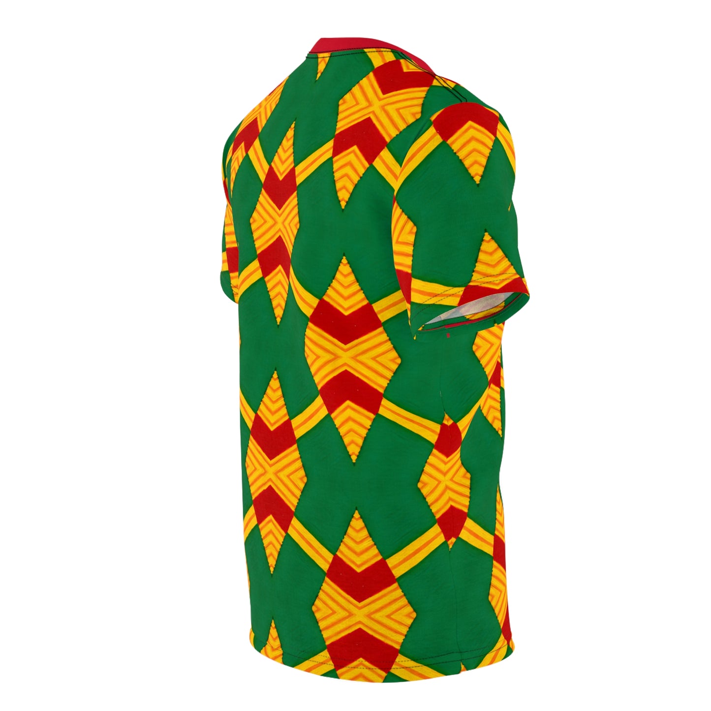 Men Bold Green, Red & Gold African Kente-Inspired Pattern  All-Over Print Tee