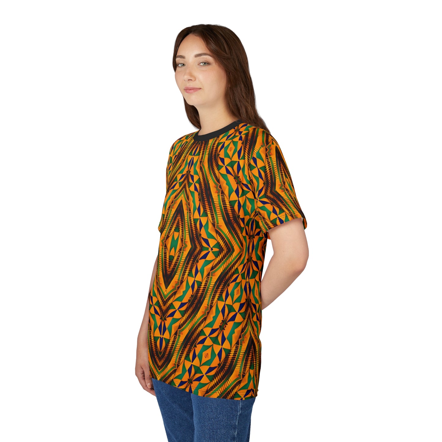 Women's Bold African Kente Inspired Pattern All-Over Print Tee