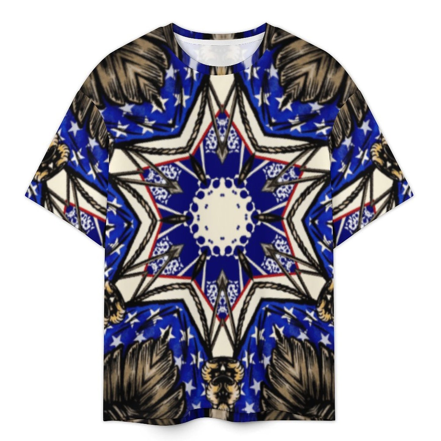 Men's Kaleidoscope Star Pattern All-Over Print Plus Size Drop Shoulder T-Shirt