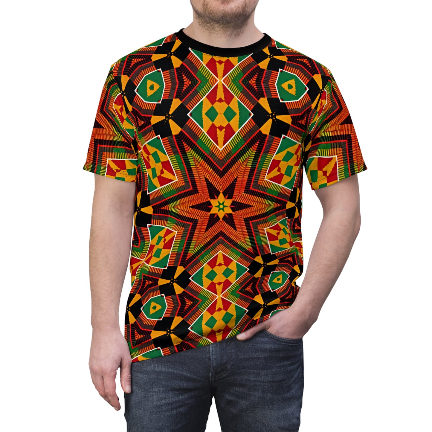 Men's African Kente Geometric Star Pattern All-Over Print Tee