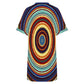 Women's Retro Radiant Circle Pattern All-Over Print Casual V-Neck Dress with Rolled Cuffs
