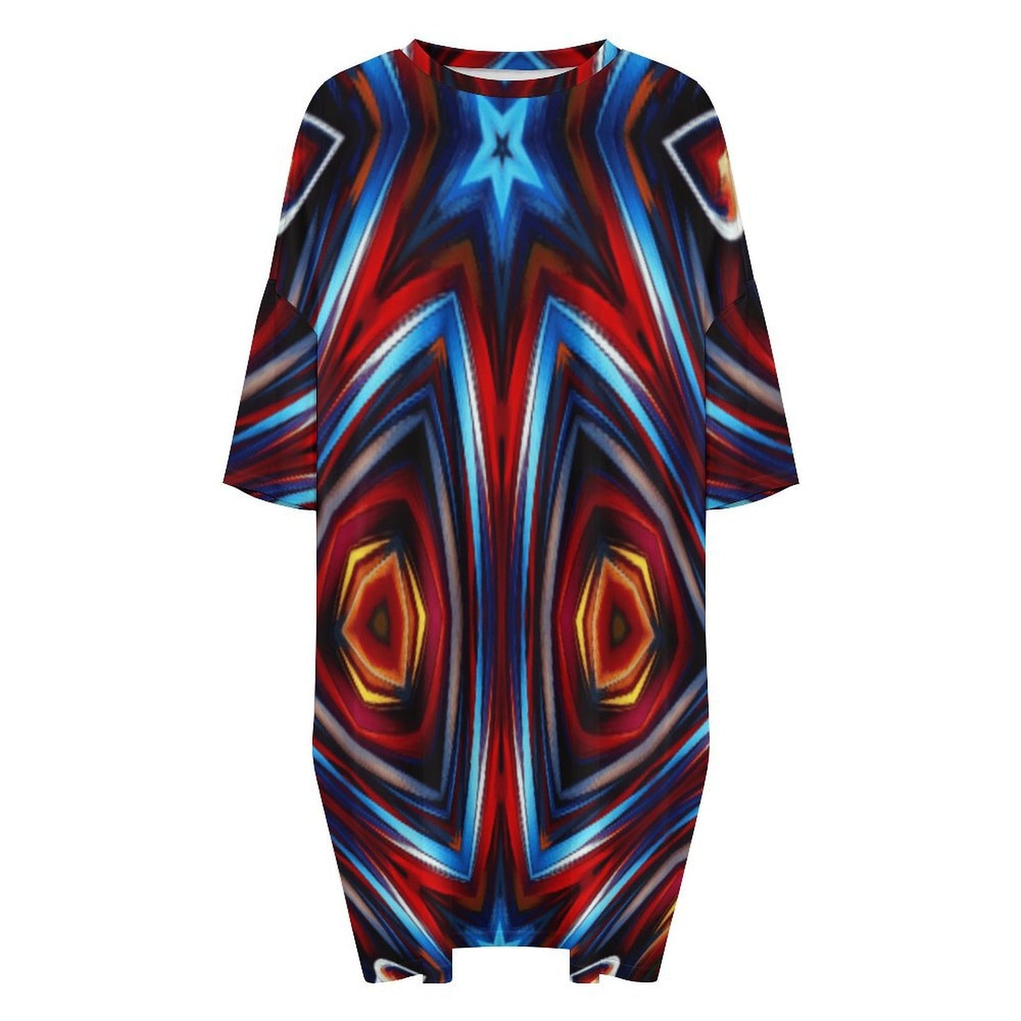 Women's Patriotic Red White Blue Geometric Oversized T- Shirt Loungewear