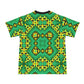 Men's Bold Green & Yellow Kaleidoscope Pattern All-Over Print Ribbed Collar T-Shirt