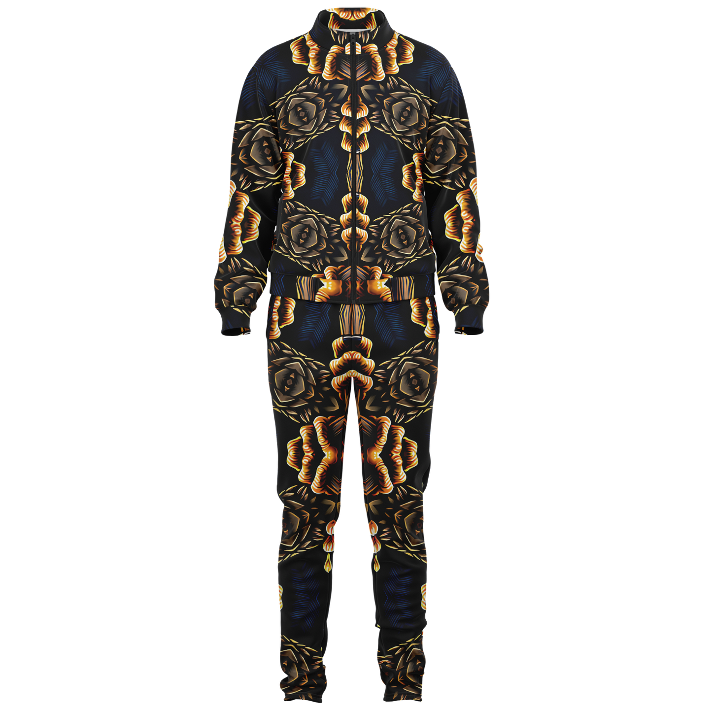 Men's Geometric Gold & Black Pattern Track Jacket and Pants