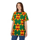 Women Bold Green, Red & Gold African Kente-Inspired Pattern  All-Over Print Tee