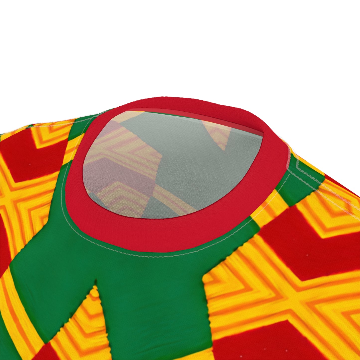Women Bold Green, Red & Gold African Kente-Inspired Pattern  All-Over Print Tee